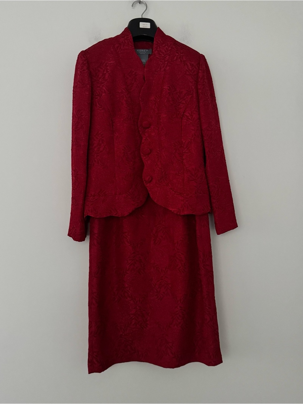 Vtg Koret Dress 2pc Dress Suit Set 6P Red Jacquard Paisley Work Church Modest